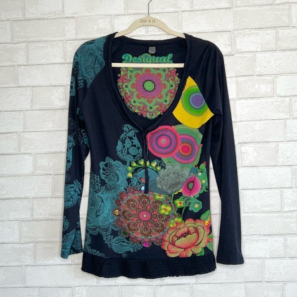 🌺 DESIQUAL 🌺 colorful cotton long sleeved shirt size L large nwot